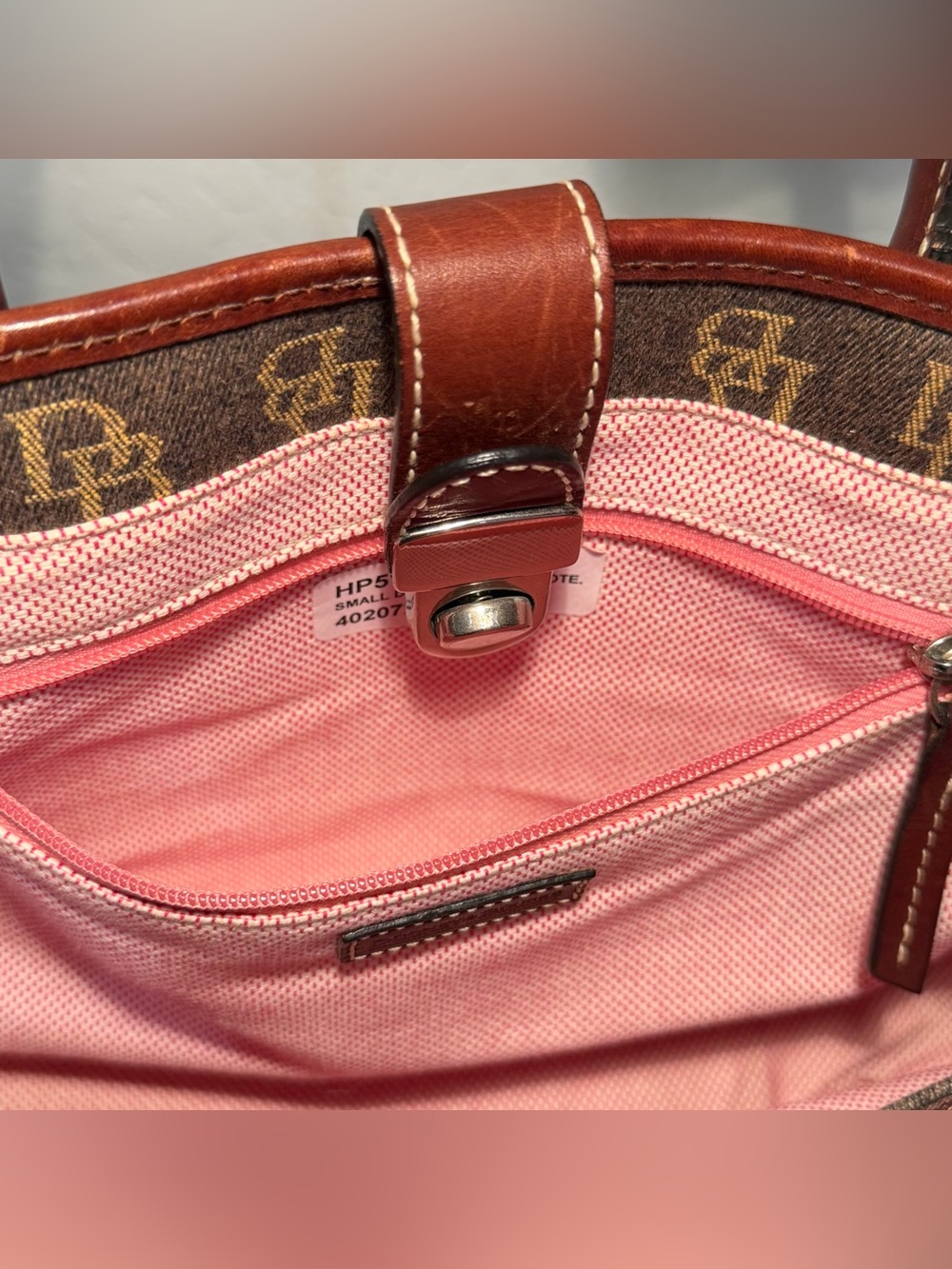 Vintage Dooney & Bourke Signature DB Monogram Satchel Bag - Brown & Oxblood - Picture 12 of 13